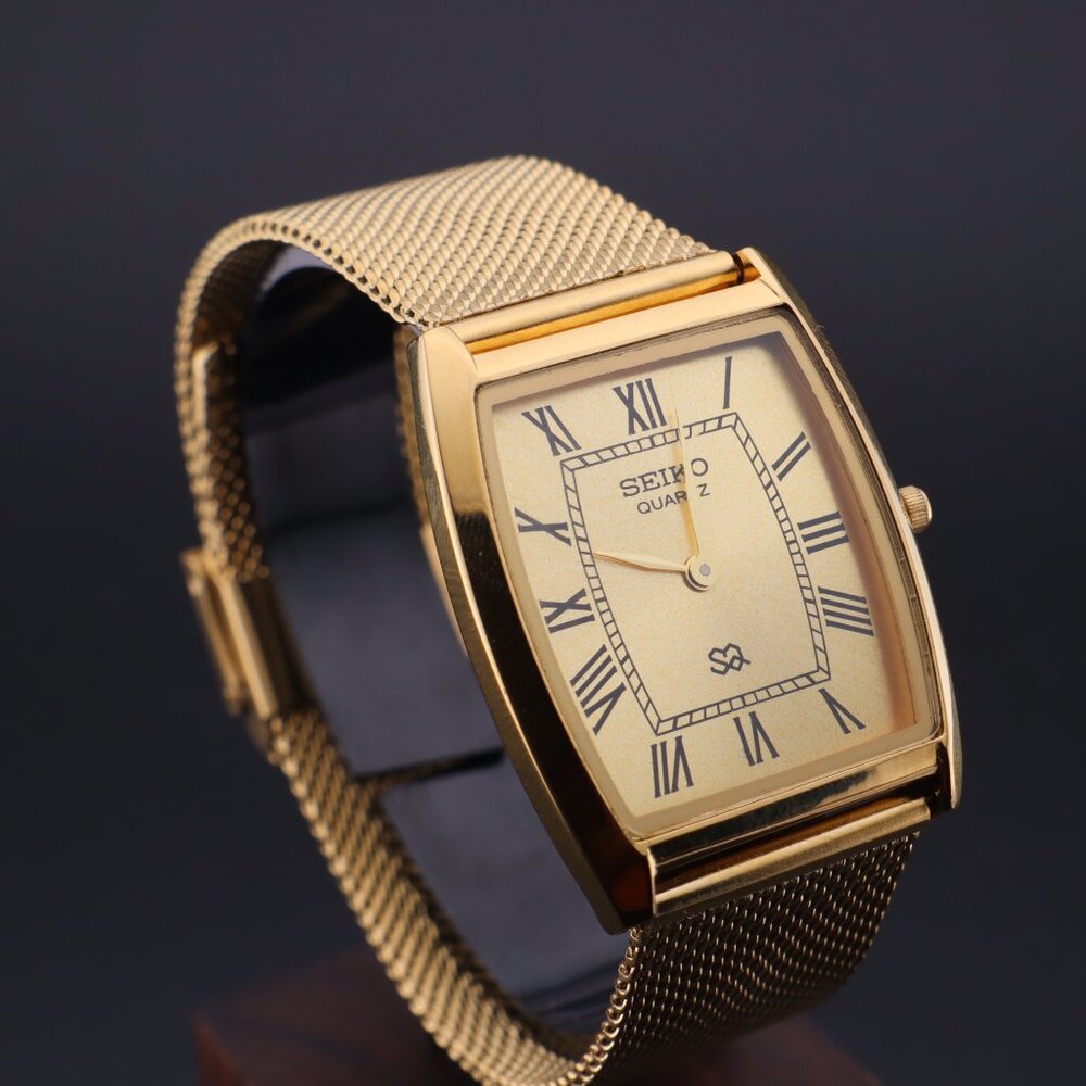 Seiko Gold Tone Rectangular Mesh Bracelet Watch